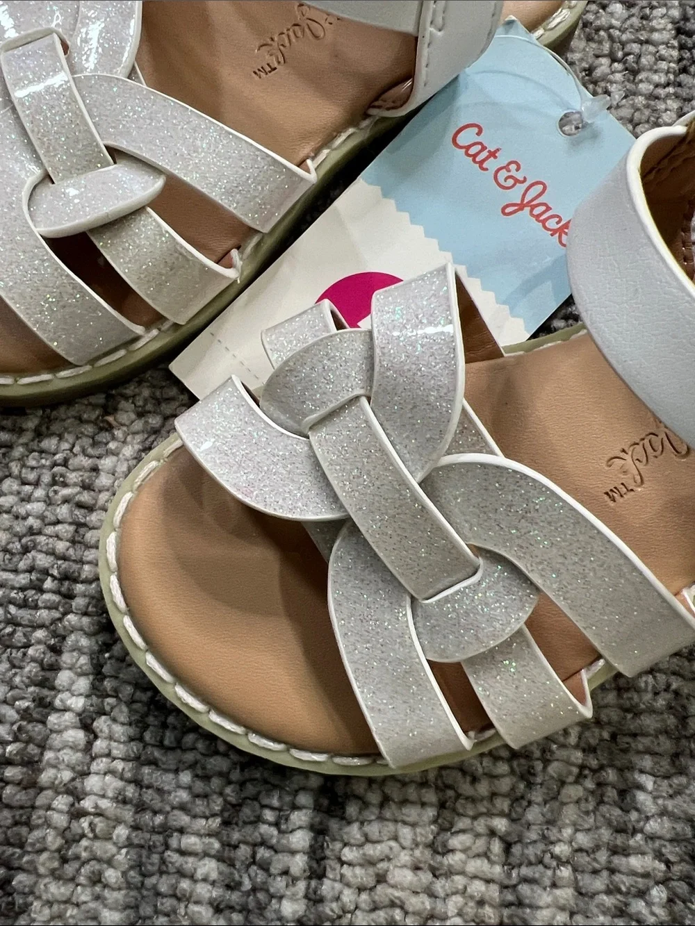 Cat & Jack White Glitter Knot-Strap Sandals Various Sizes - Picture 4 of 7